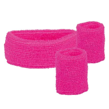 Lot de 3 Bandeaux Éponge Rose Fluo – Bandeau et Bracelets Années 80