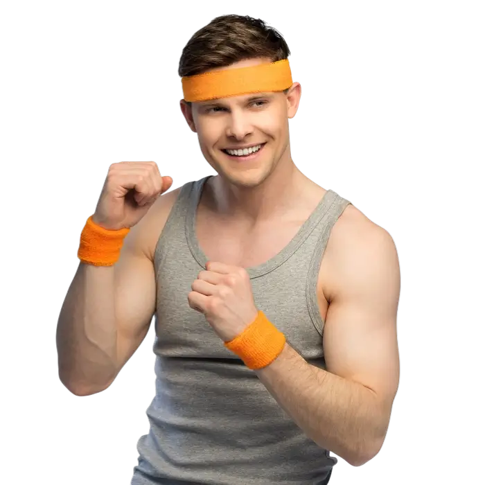 Lot de 3 Bandeaux Éponge Orange Fluo – Bandeau et Bracelets Années 80