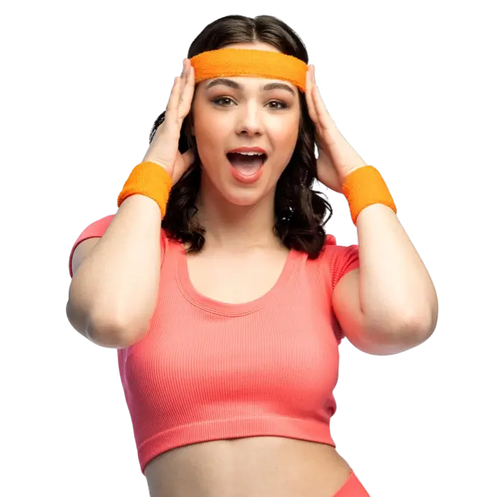 Lot de 3 Bandeaux Éponge Orange Fluo – Bandeau et Bracelets Années 80