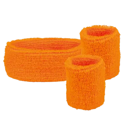 Lot de 3 Bandeaux Éponge Orange Fluo – Bandeau et Bracelets Années 80