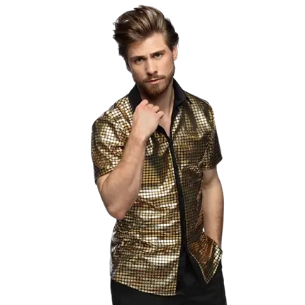 Chemise Disco Dorée Homme/Femme Taille M – Déguisement Années 70/80