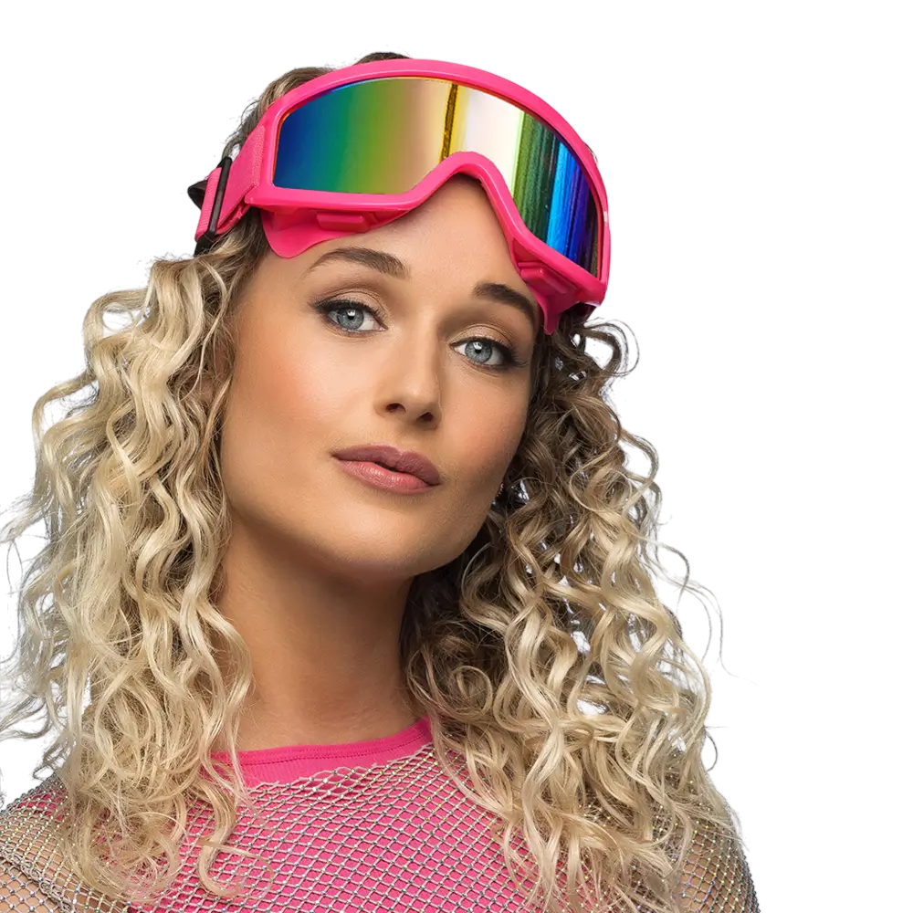Lunettes de ski pour fête et déguisement – Rose fluo