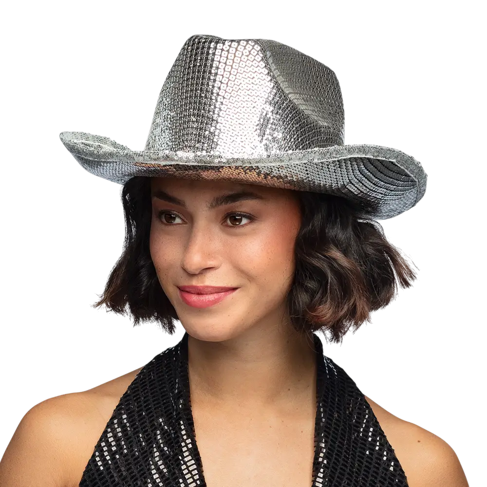 Chapeau Cowboy Argent Métallisé – Accessoire Déguisement Western Disco