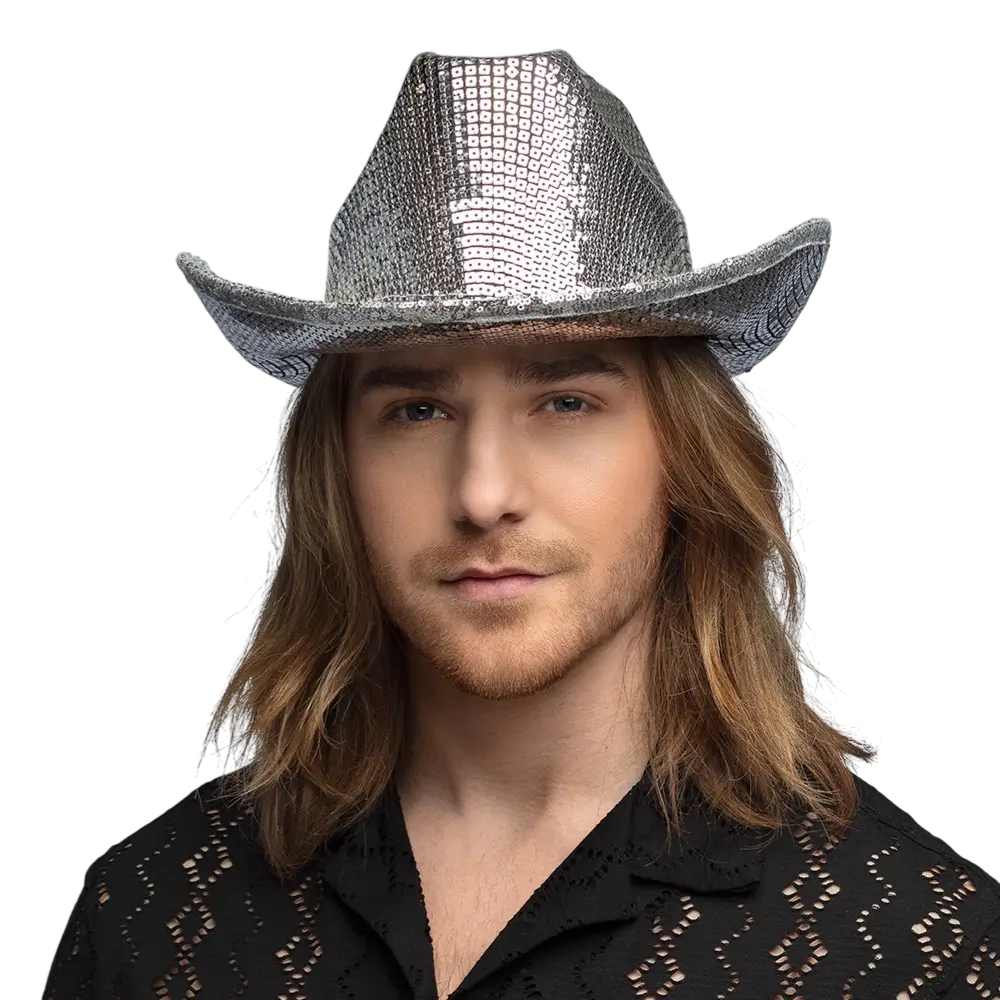 Chapeau Cowboy Argent Métallisé – Accessoire Déguisement Western Disco