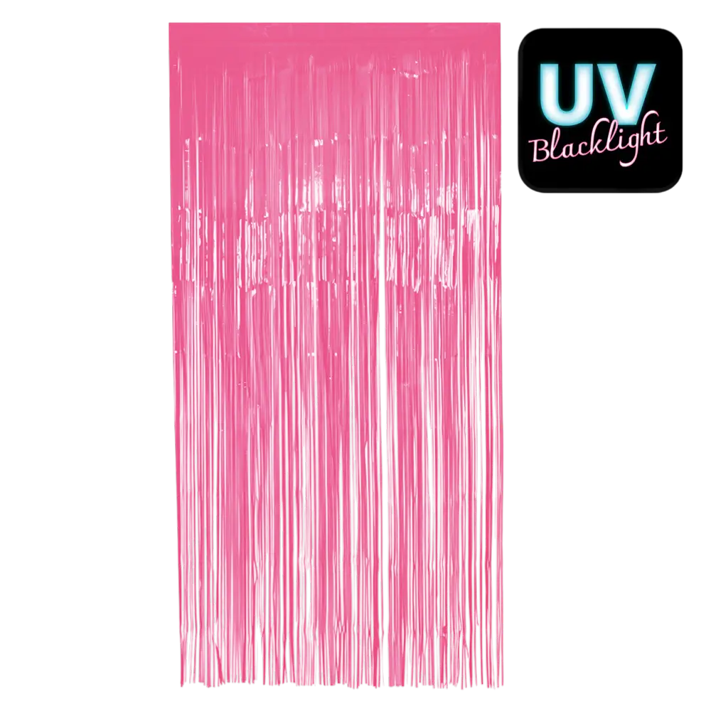 Rideau à Franges Aluminium Rose Fluo UV – Décoration Porte Soirée Néon 200 × 100 cm