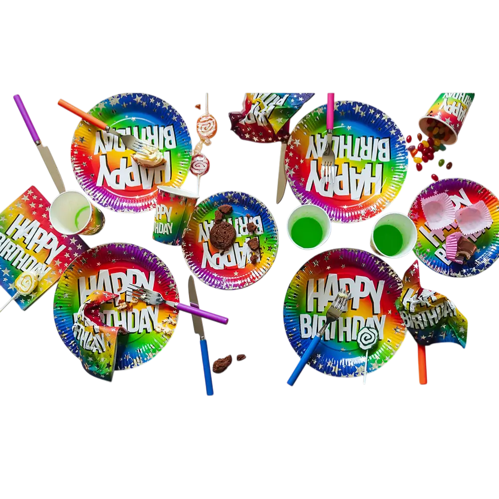 Lot 10 Assiettes Papier Anniversaire Arc-en-ciel – Happy Birthday Ø 23 cm