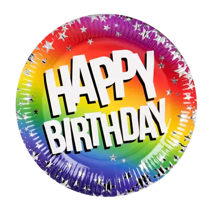 Lot 10 Assiettes Papier Anniversaire Arc-en-ciel – Happy Birthday Ø 23 cm