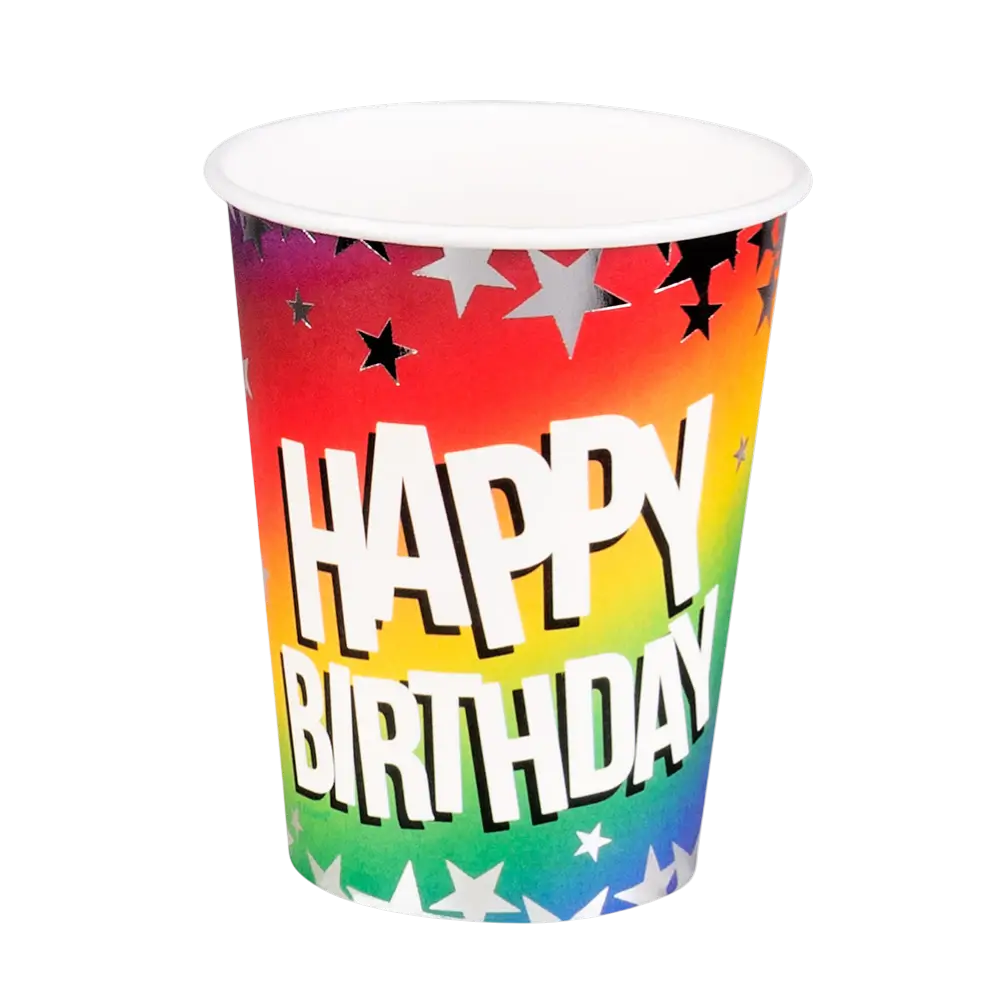 Lot 10 Gobelets Papier Anniversaire Arc-en-ciel – Happy Birthday 25 cl