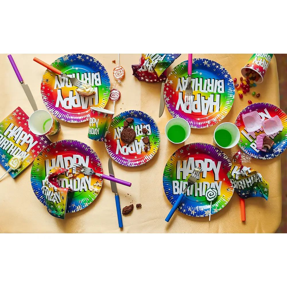 Lot 10 Gobelets Papier Anniversaire Arc-en-ciel – Happy Birthday 25 cl