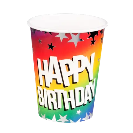 Lot 10 Gobelets Papier Anniversaire Arc-en-ciel – Happy Birthday 25 cl