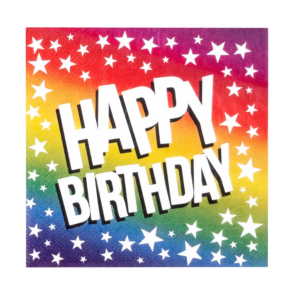 Lot 20 Serviettes Papier Anniversaire Arc-en-ciel – Happy Birthday 33 × 33 cm