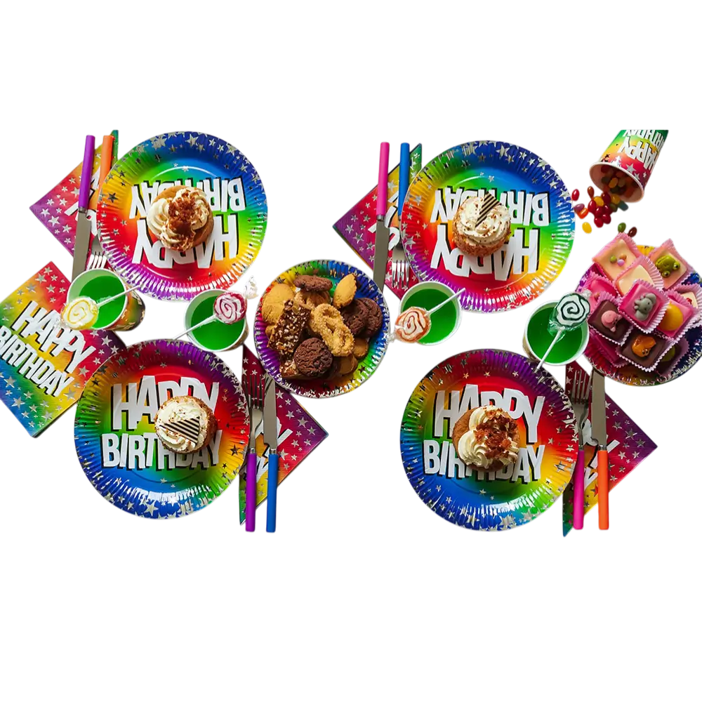 Lot 20 Serviettes Papier Anniversaire Arc-en-ciel – Happy Birthday 33 × 33 cm