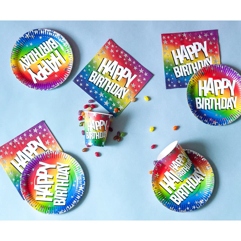 Lot 20 Serviettes Papier Anniversaire Arc-en-ciel – Happy Birthday 33 × 33 cm
