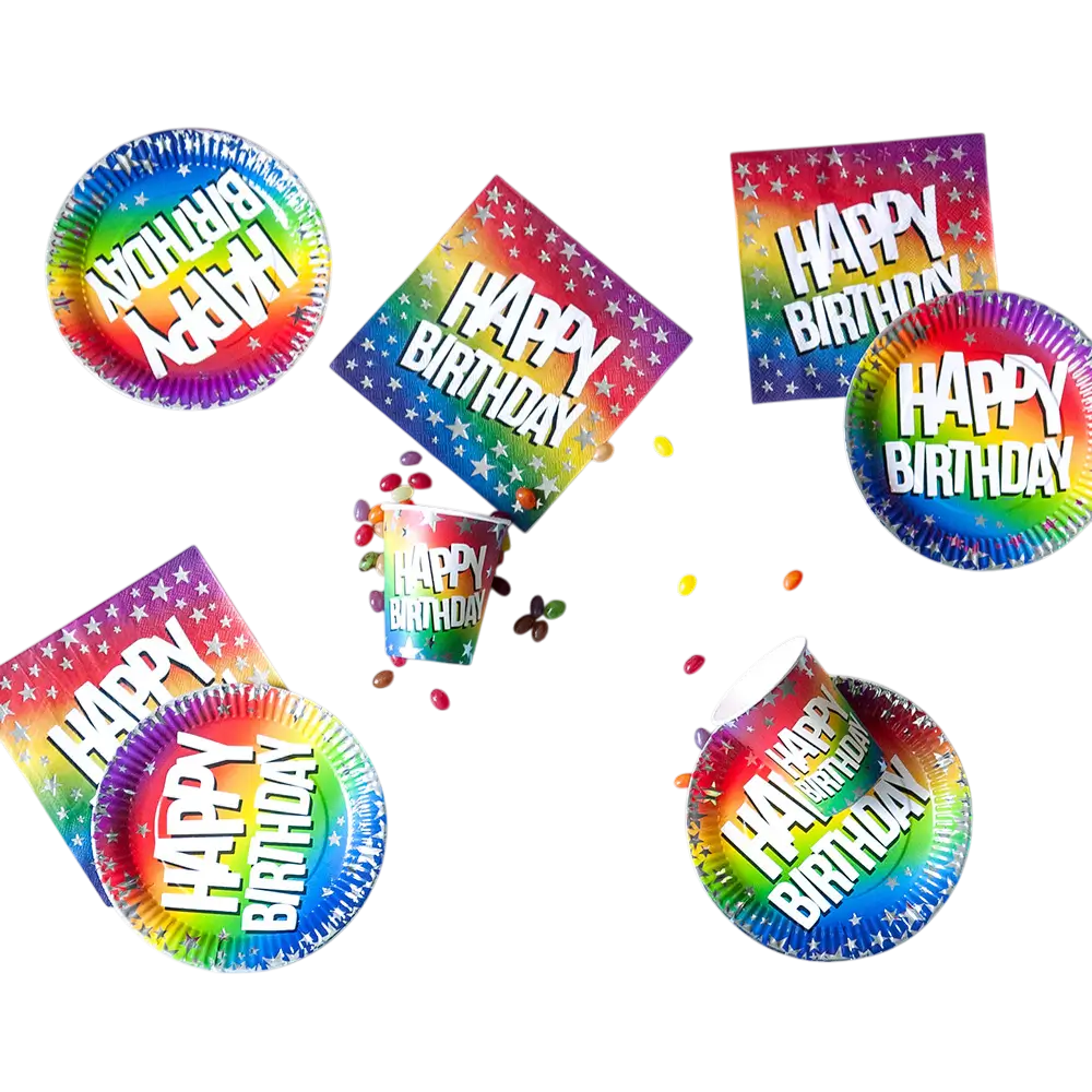 Lot 20 Serviettes Papier Anniversaire Arc-en-ciel – Happy Birthday 33 × 33 cm