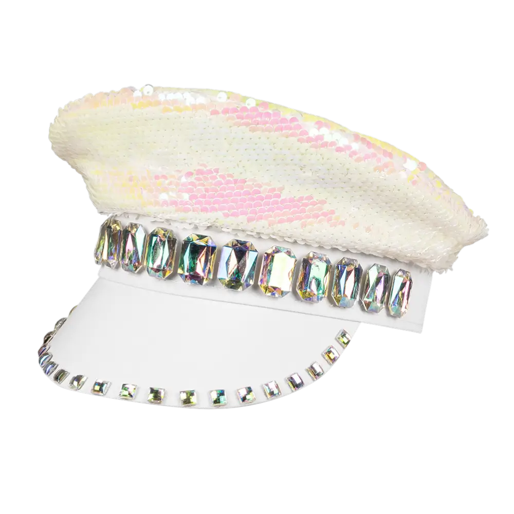 Casquette Sandy Candy Blanche – Casquette à Paillettes Réversibles Fête &amp; Festival
