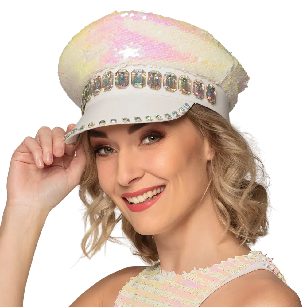 Casquette Sandy Candy Blanche – Casquette à Paillettes Réversibles Fête &amp; Festival