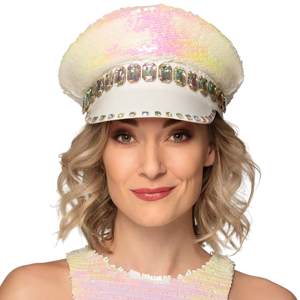 Casquette Sandy Candy Blanche – Casquette à Paillettes Réversibles Fête &amp; Festival