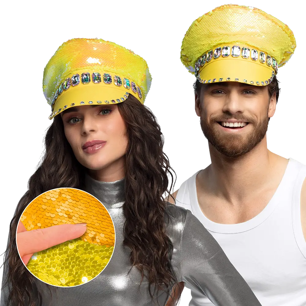 Casquette Sandy Candy Jaune – Casquette Paillettes Réversibles Fête &amp; Festival