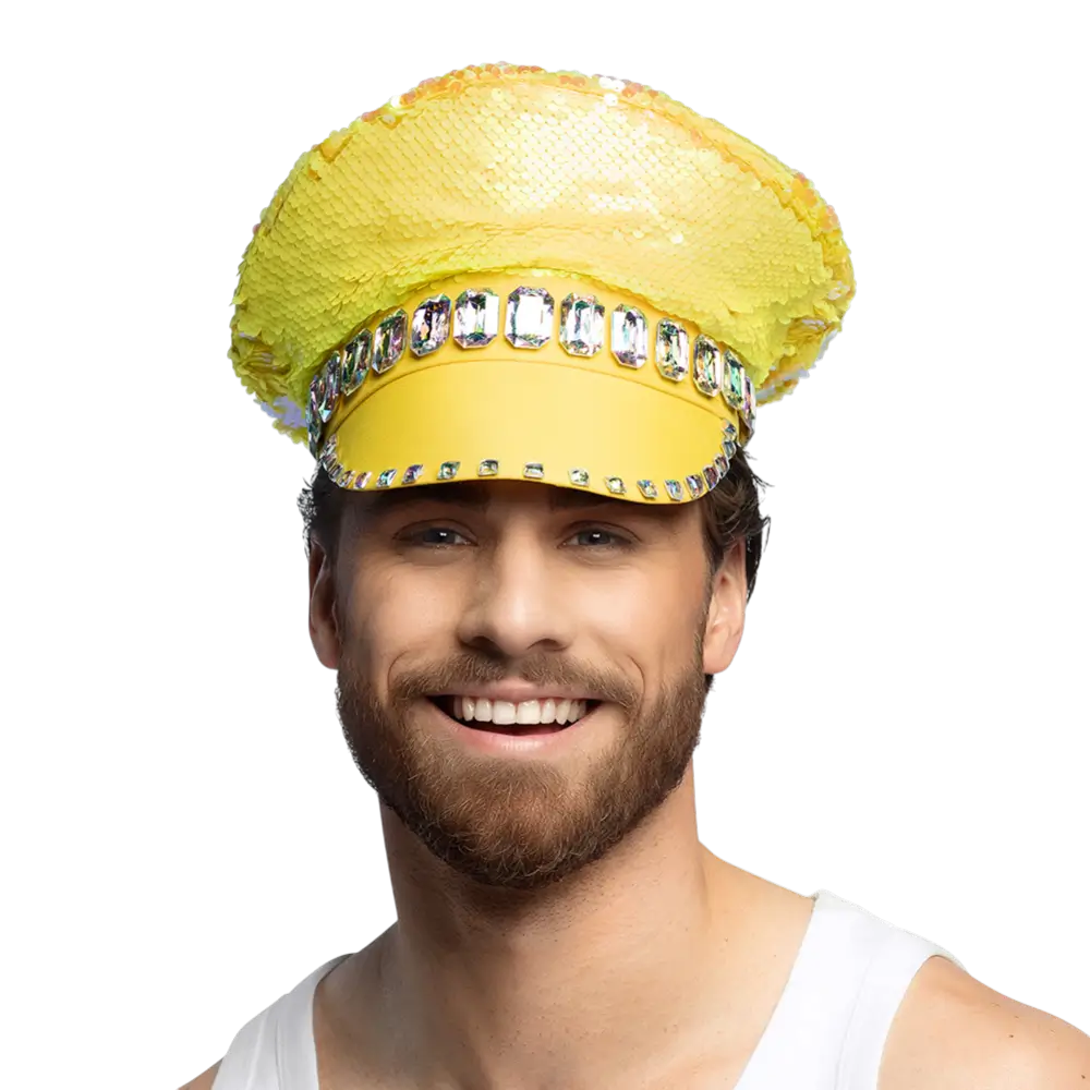 Casquette Sandy Candy Jaune – Casquette Paillettes Réversibles Fête &amp; Festival