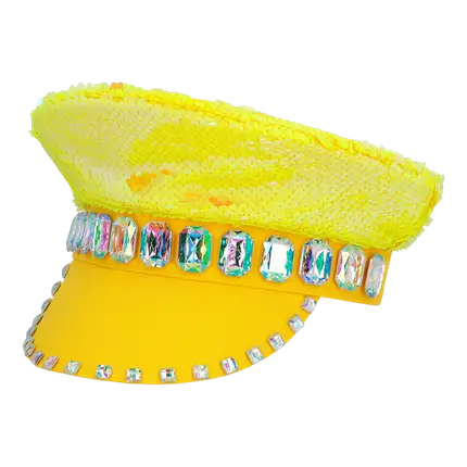 Casquette Sandy Candy Jaune – Casquette Paillettes Réversibles Fête &amp; Festival