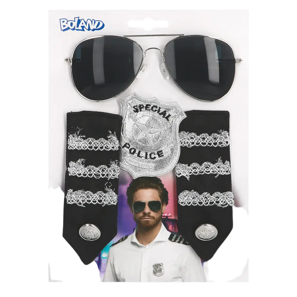Kit Accessoires Policier – Lunettes, Badge et Épaulettes