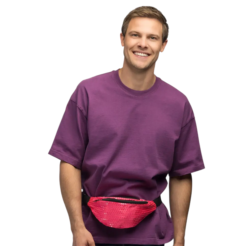 Sac banane à sequins pour fête et déguisement – Rose fluo