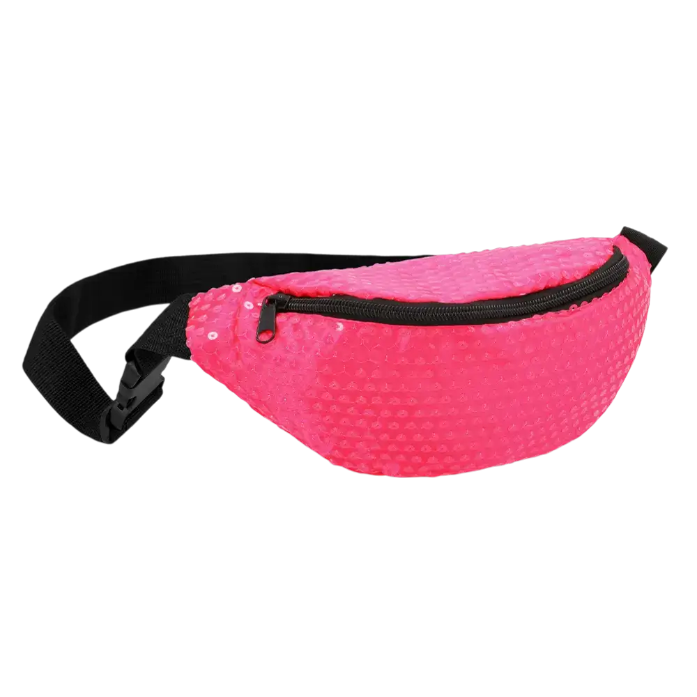 Sac banane à sequins pour fête et déguisement – Rose fluo