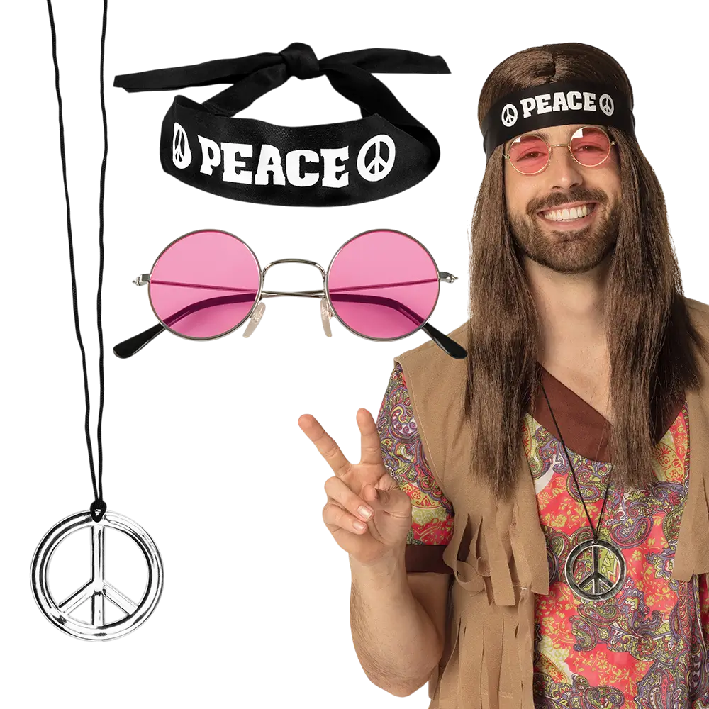 Kit Accessoires Hippie Peace Deluxe – Années 60 &amp; 70