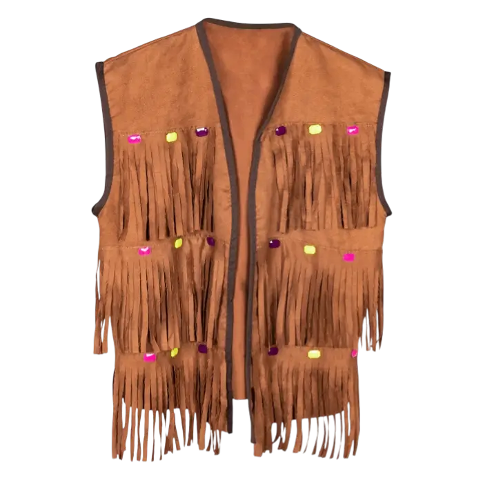 Gilet Hippie Marron M/L – Déguisement Années 60/70 Flower Power