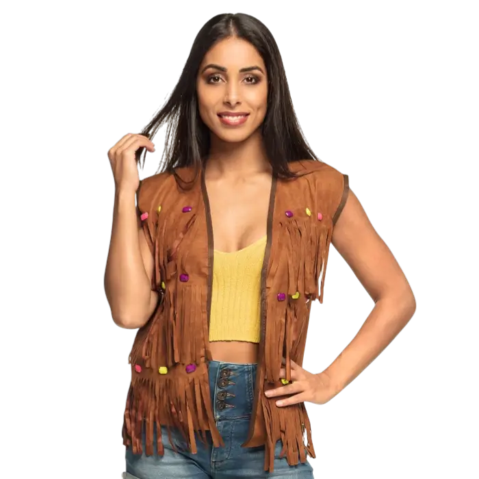Gilet Hippie Marron M/L – Déguisement Années 60/70 Flower Power