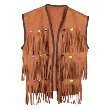 Gilet Hippie Marron M/L – Déguisement Années 60/70 Flower Power