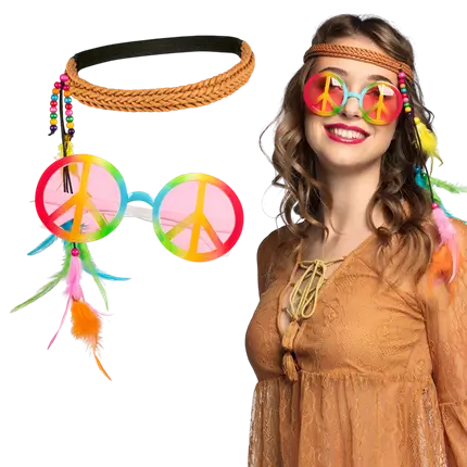 Lot Accessoires Hippie Bohème – Bandeau Plumes &amp; Lunettes Rétro