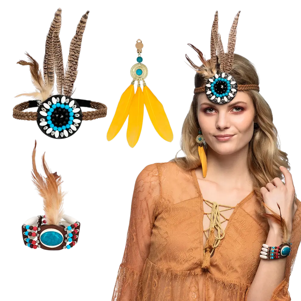 Lot Accessoires Hippie Delight – Bandeau, Boucle d’Oreille &amp; Bracelet Bohème