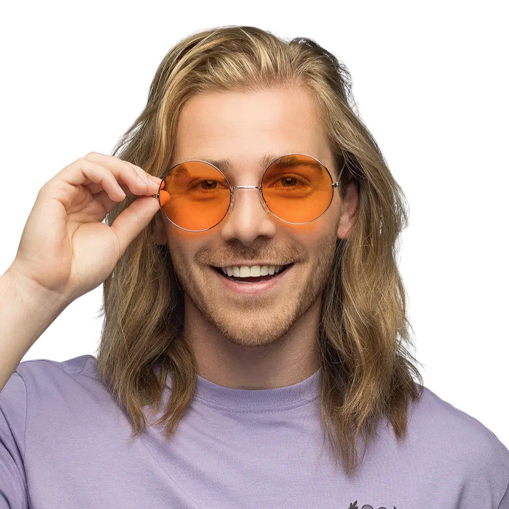 Lunettes Party Hippie XL Orange – Lunettes Rondes Rétro Flower Power Années 60 70