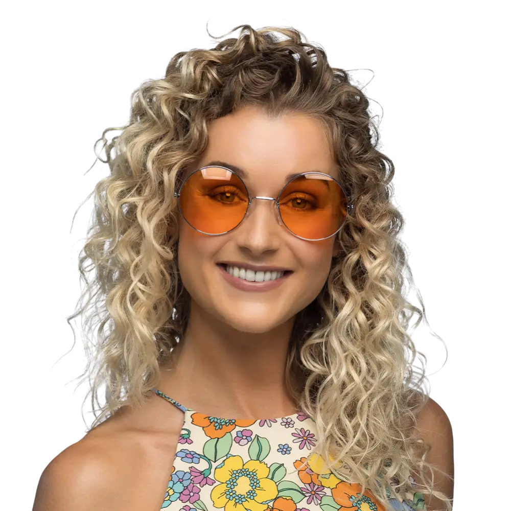 Lunettes Party Hippie XL Orange – Lunettes Rondes Rétro Flower Power Années 60 70