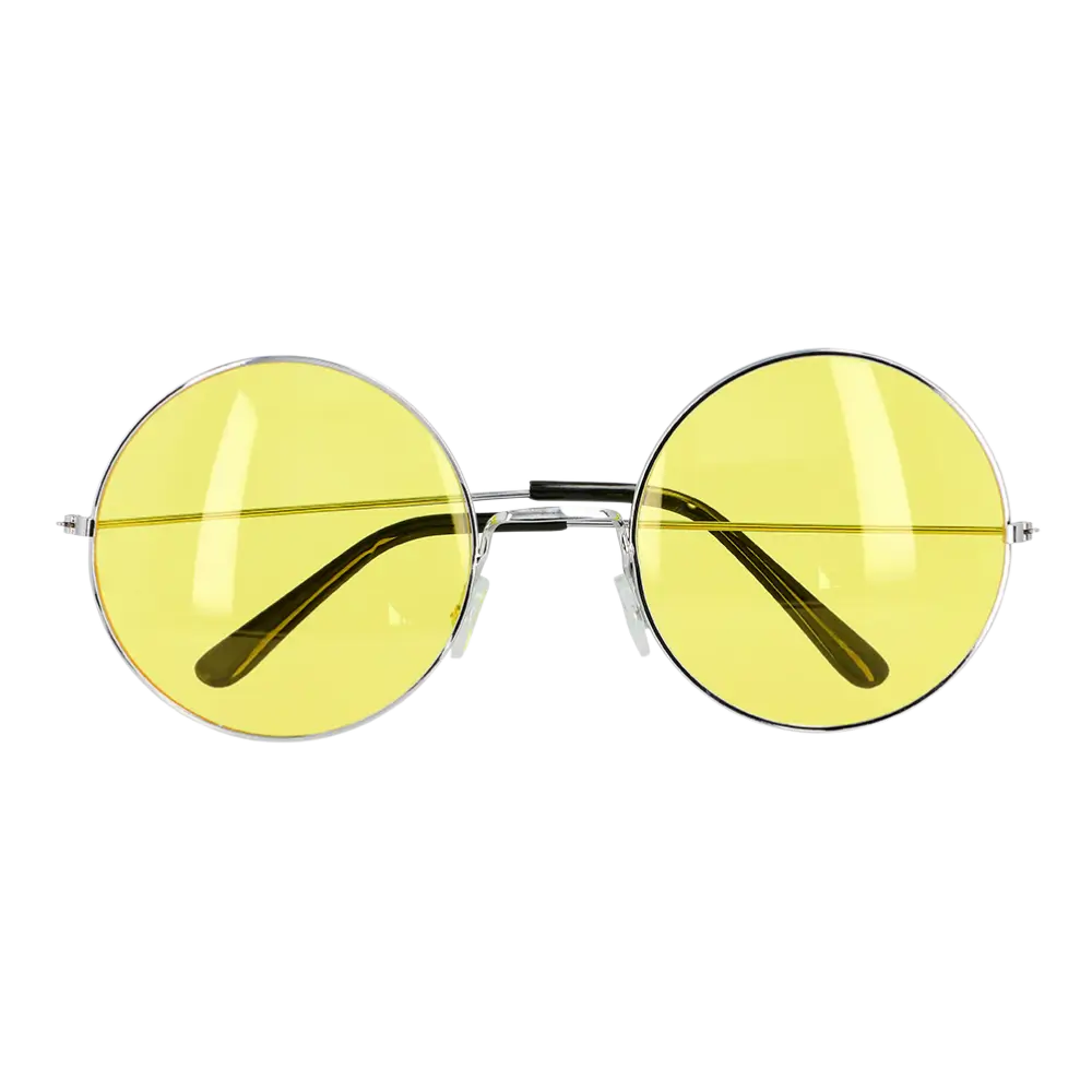 Lunettes Party Hippie XL Jaune – Lunettes Rondes Flower Power Années 60 70