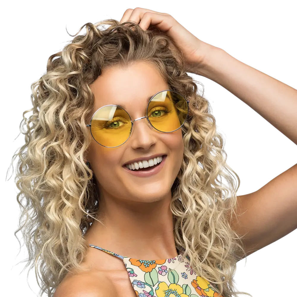 Lunettes Party Hippie XL Jaune – Lunettes Rondes Flower Power Années 60 70