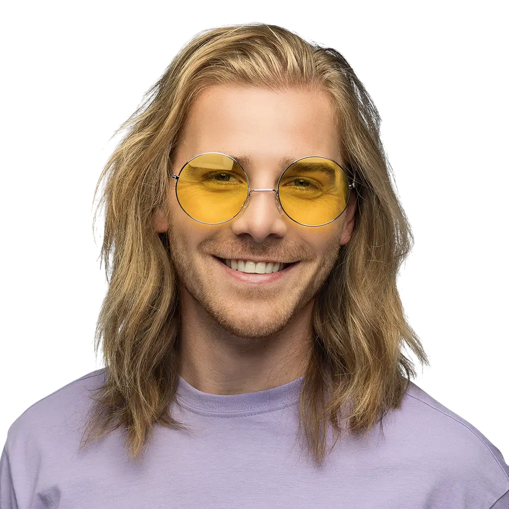 Lunettes Party Hippie XL Jaune – Lunettes Rondes Flower Power Années 60 70