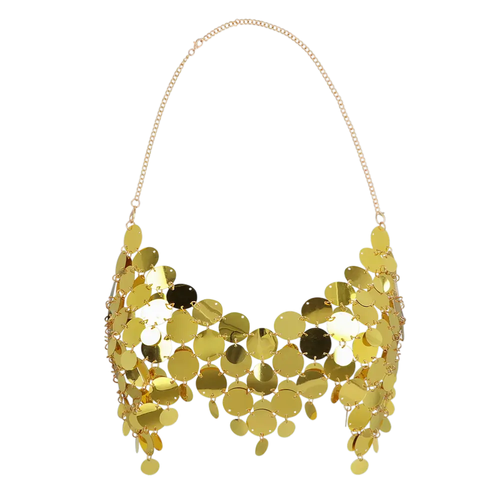 Top Festival Glam Or – Haut à Paillettes Dorées Dos Nu Soirée Disco Clubbing