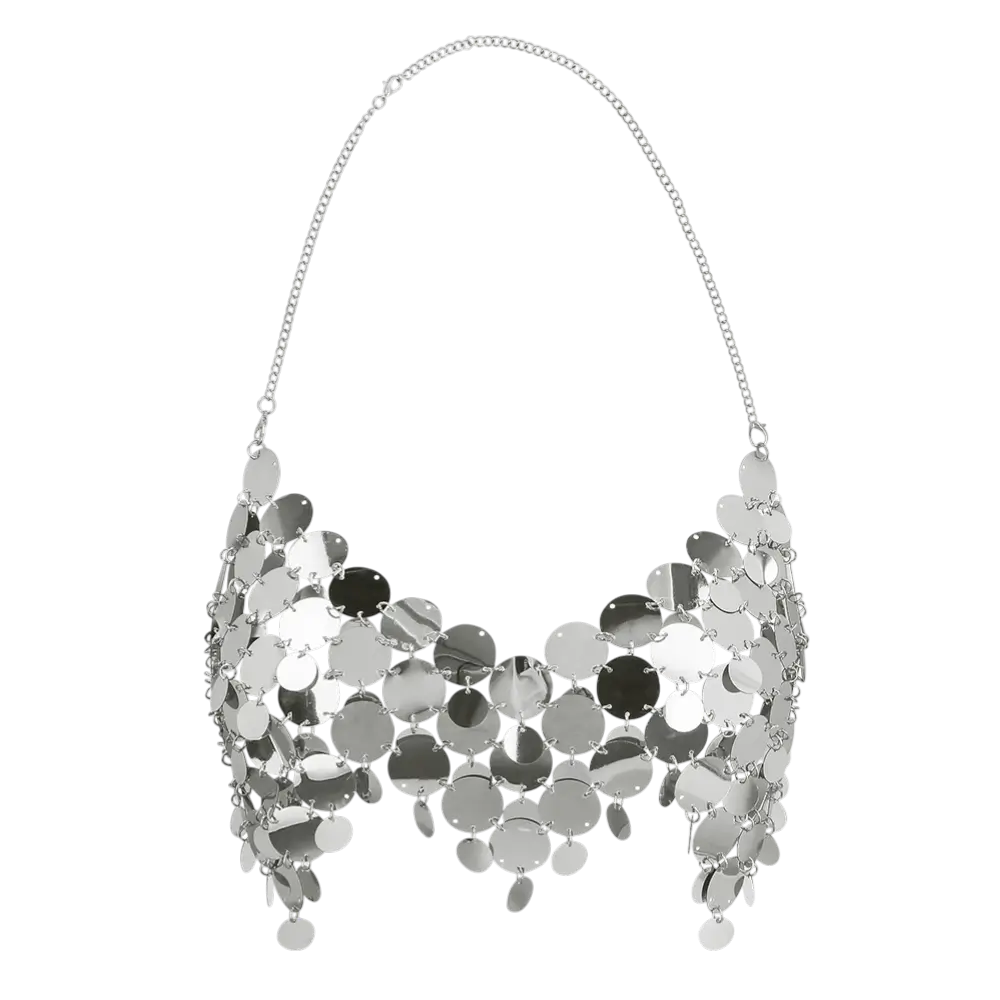 Top Festival Glam Argent – Haut à Paillettes Dos Nu Soirée Disco Clubbing