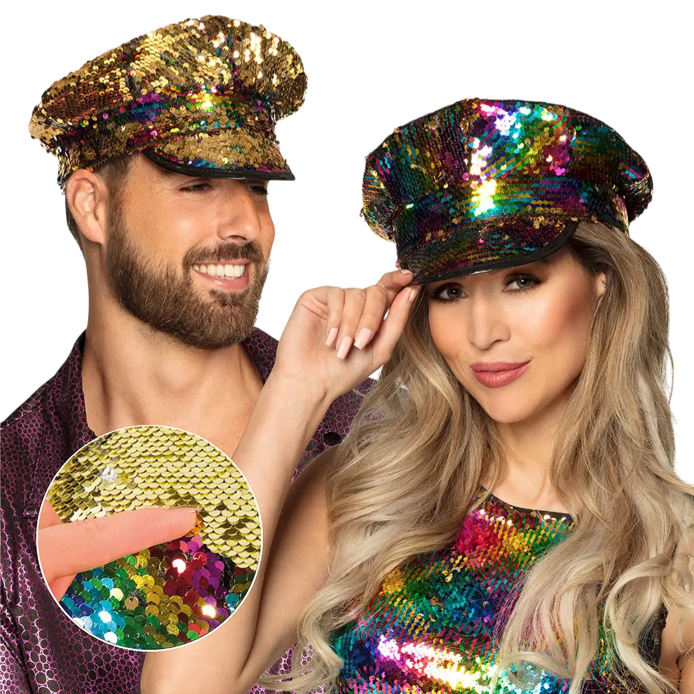 Casquette Capitaine Rainbow Switch – Paillettes Réversibles Arc-en-ciel / Or