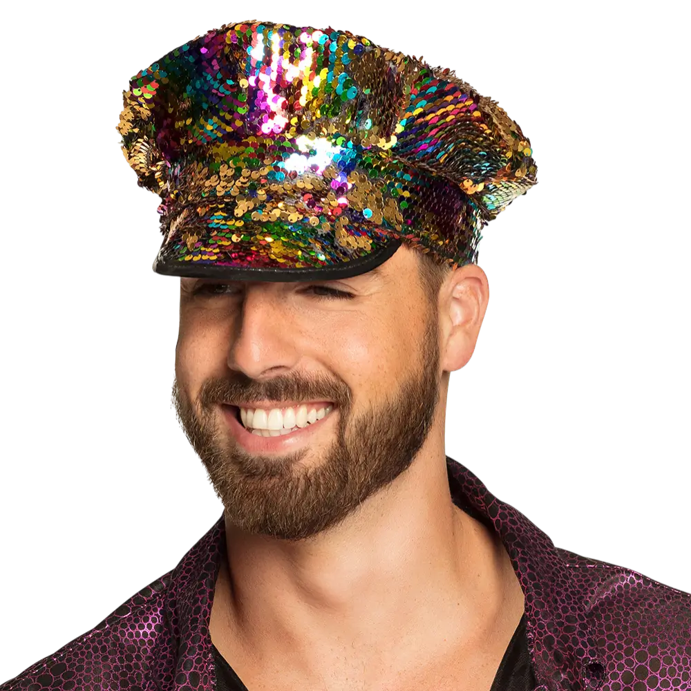 Casquette Capitaine Rainbow Switch – Paillettes Réversibles Arc-en-ciel / Or
