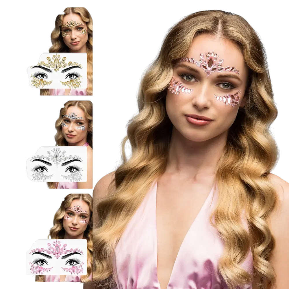 Bijoux de Visage Strass Cordelia – Autocollants Pailletés Festival 3 Couleurs