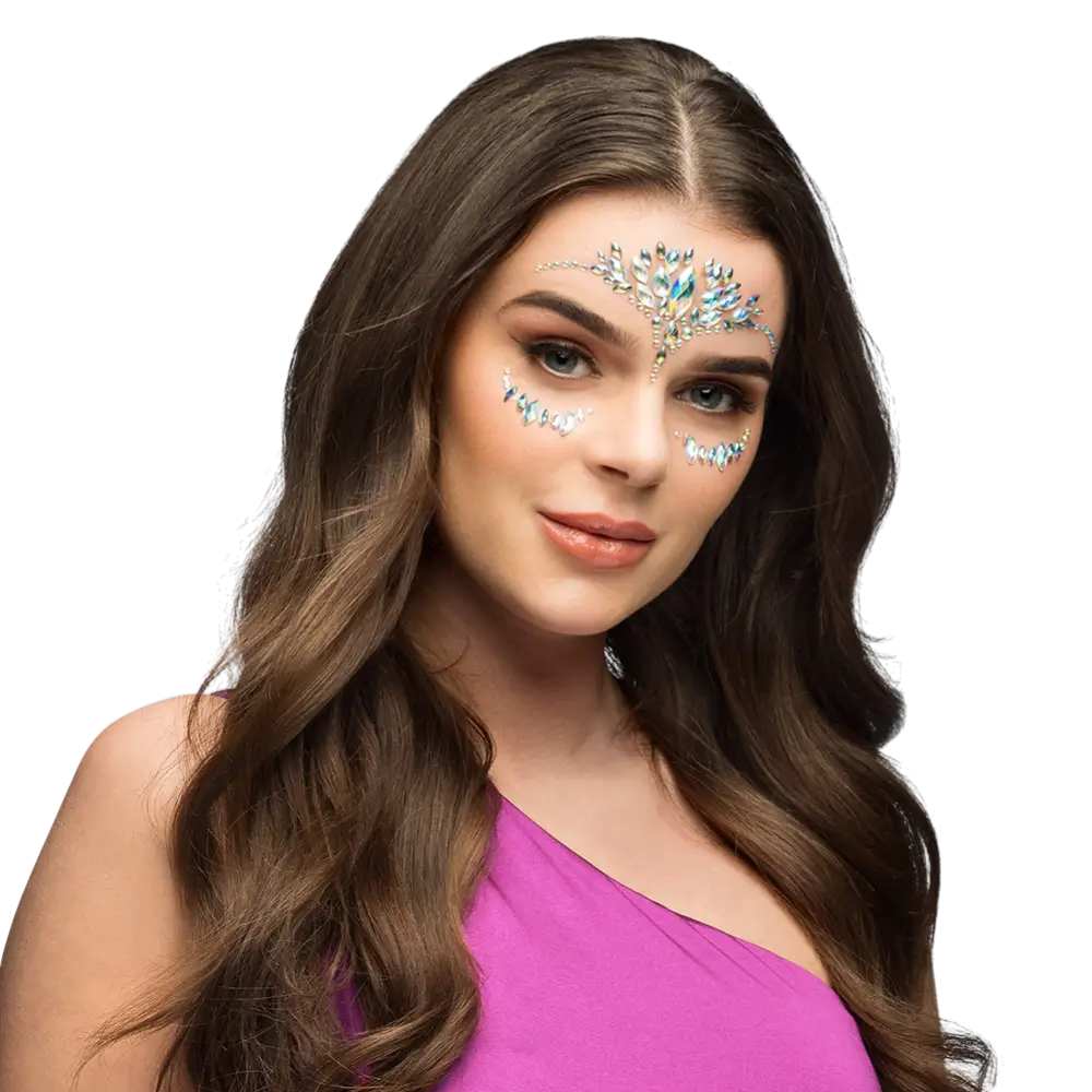 Bijoux de Visage Strass Olivia – Autocollants Pailletés Festival et Carnaval