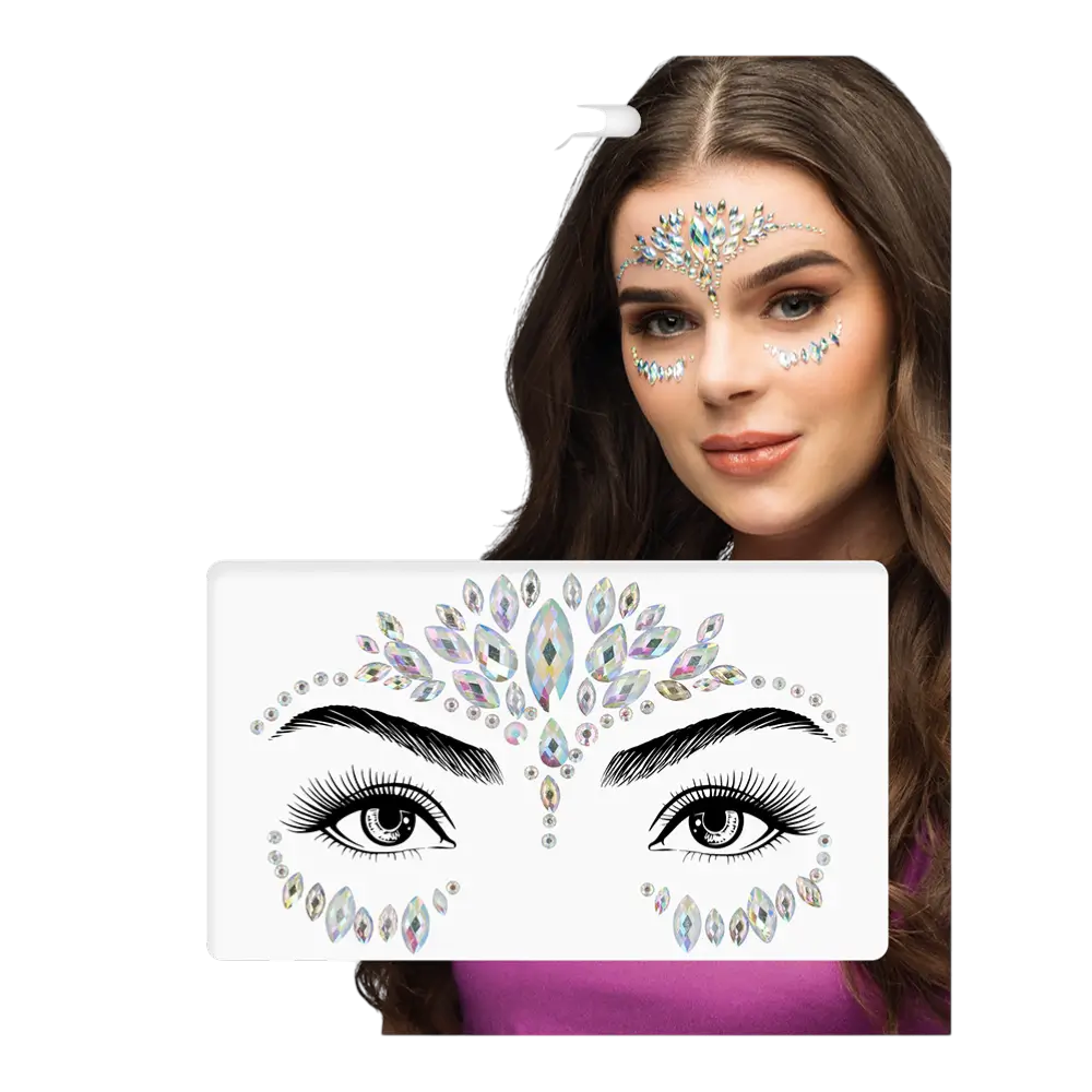 Bijoux de Visage Strass Olivia – Autocollants Pailletés Festival et Carnaval
