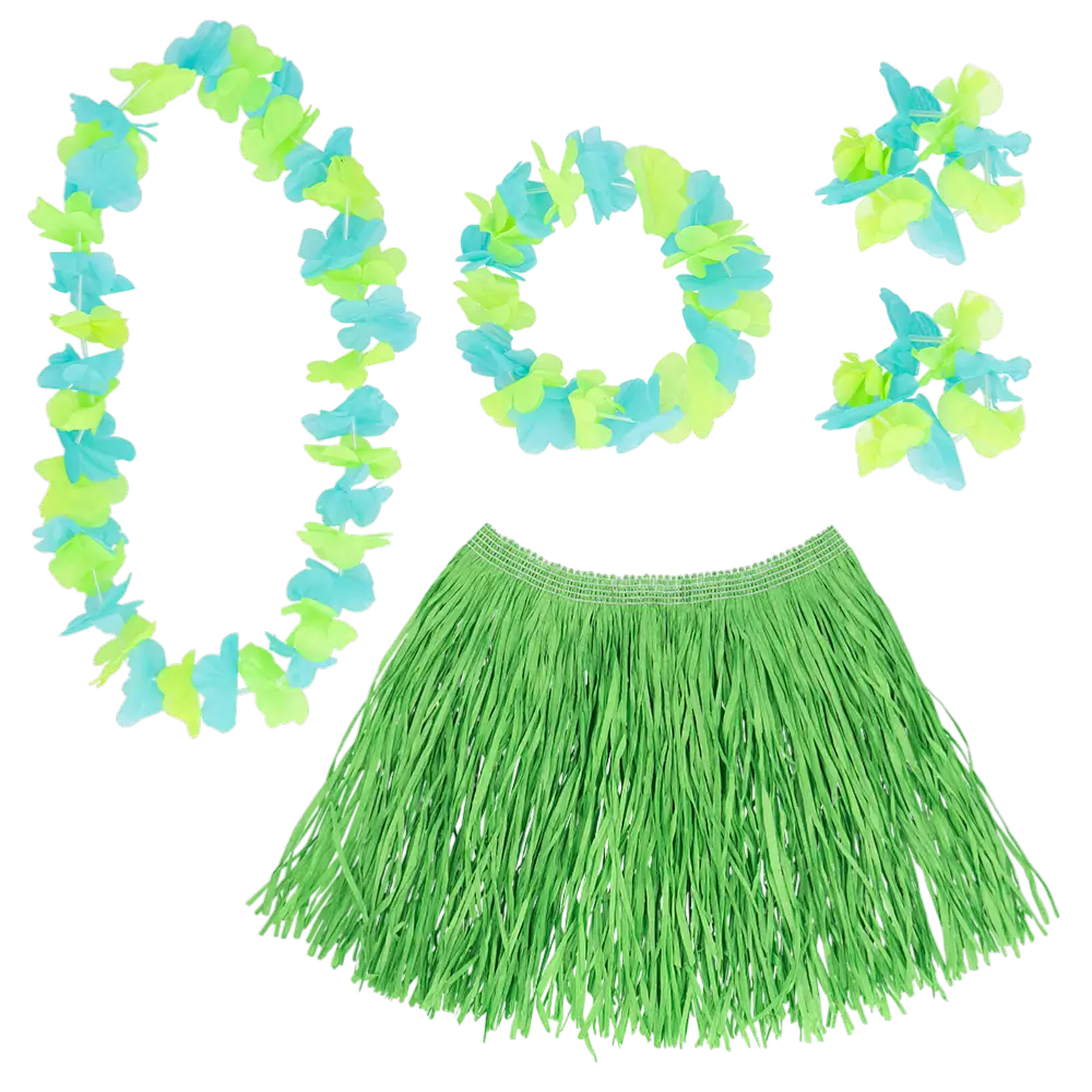 Set Hawaii Kalia – Jupe Hula &amp; Accessoires (4 couleurs assorties)