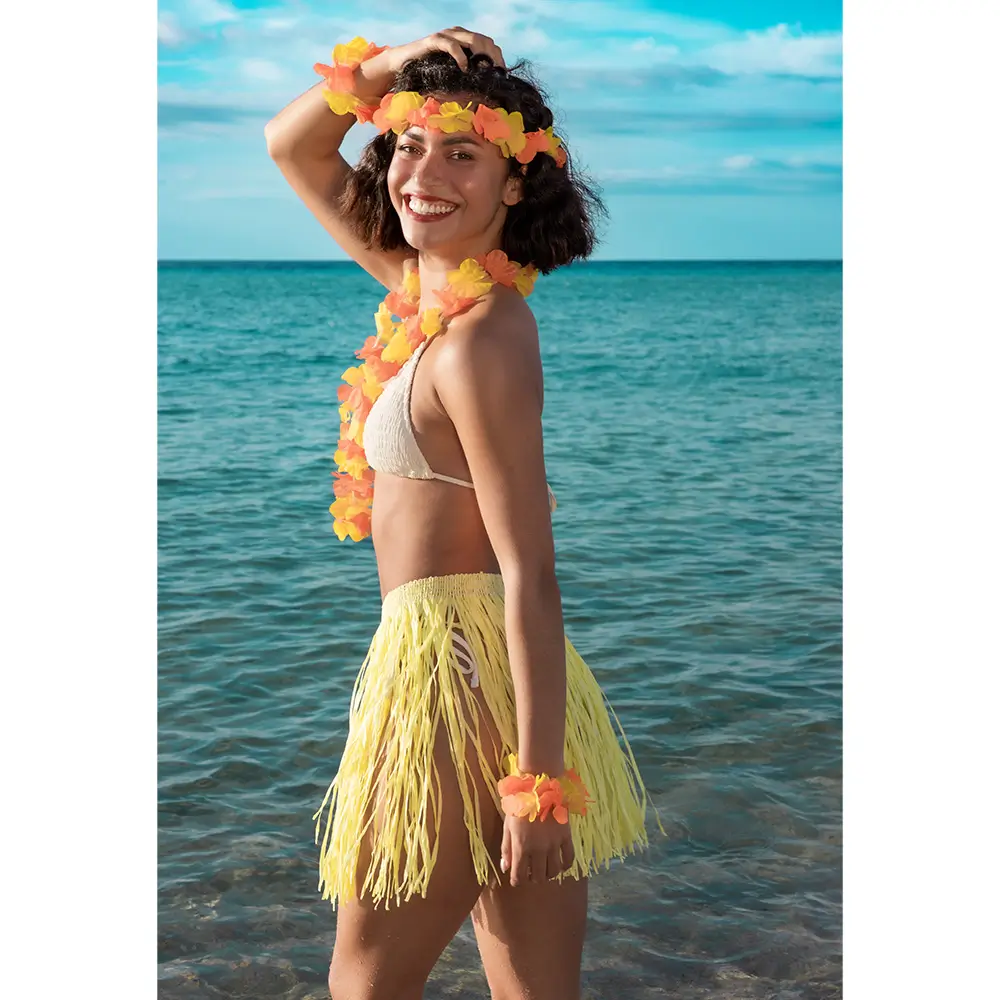 Set Hawaii Kalia – Jupe Hula &amp; Accessoires (4 couleurs assorties)