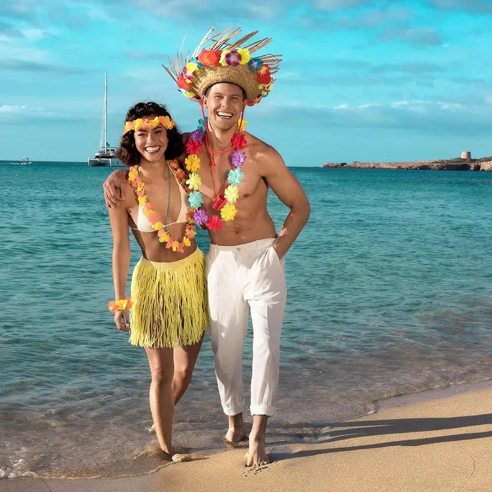 Set Hawaii Kalia – Jupe Hula &amp; Accessoires (4 couleurs assorties)