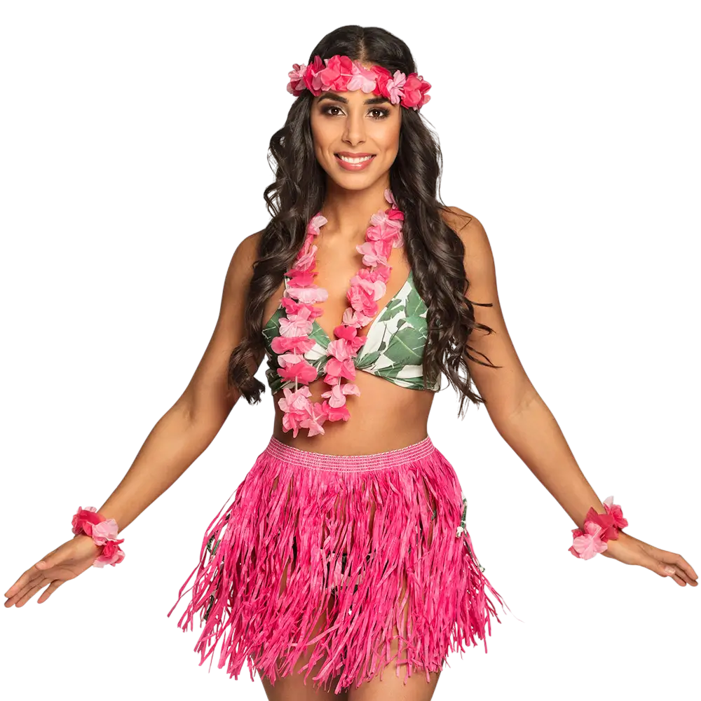 Set Hawaii Kalia – Jupe Hula &amp; Accessoires (4 couleurs assorties)