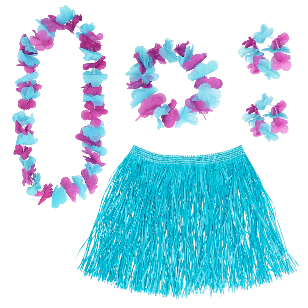 Set Hawaii Kalia – Jupe Hula &amp; Accessoires (4 couleurs assorties)